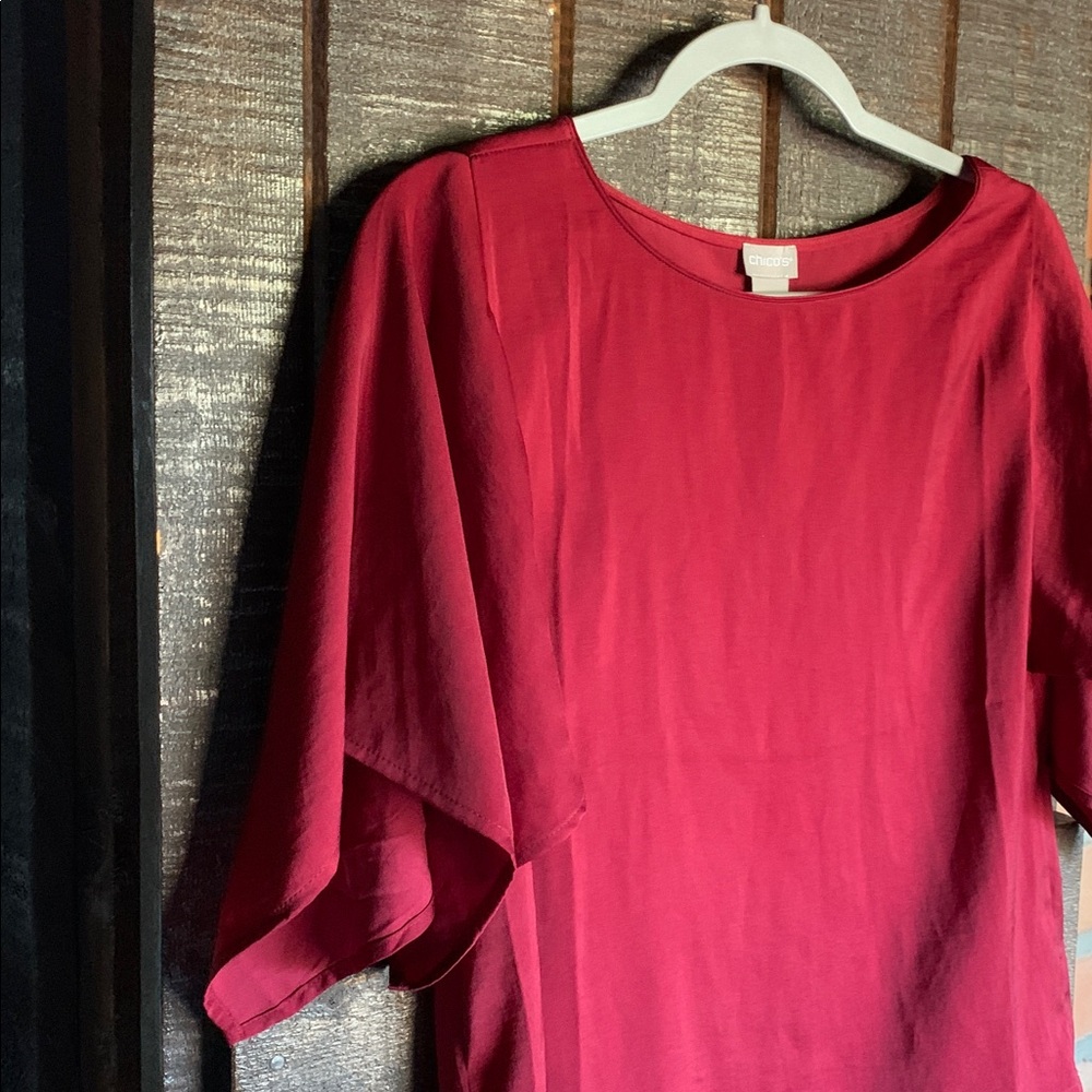 Chico’s womens burgundy blouse flowy drapey seems oversized size 00P - Picture 2 of 12
